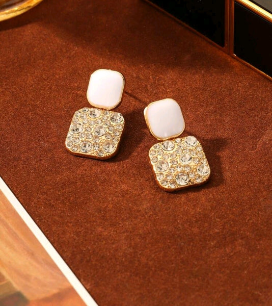 Rhinestone geo decor earrings