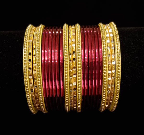 (2.6) Beautiful deep purple and golden brass non-percious metal bangles set