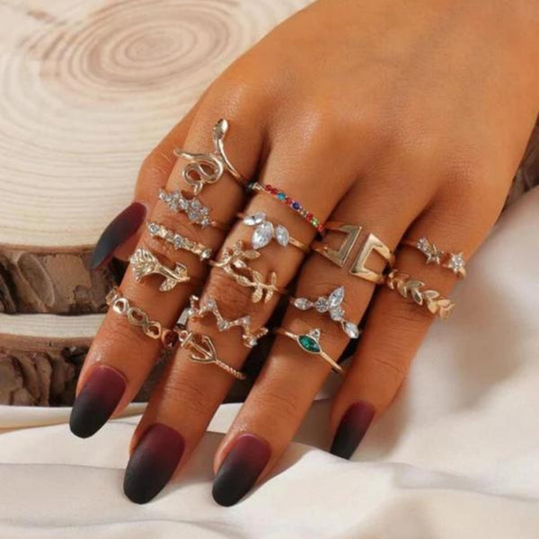 15 Pcs Rhinestone Rings.