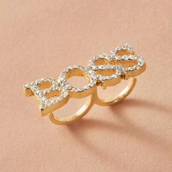 Rhinestone decor letter finger ring