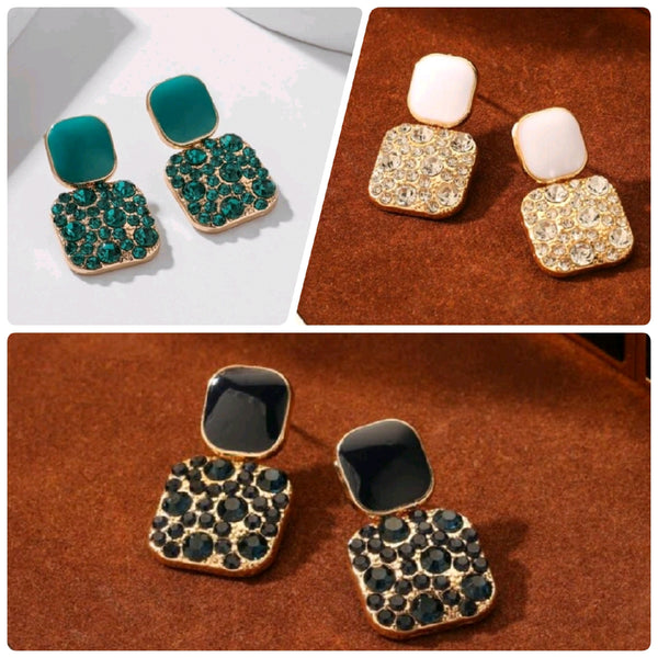 Rhinestone geo decor earrings