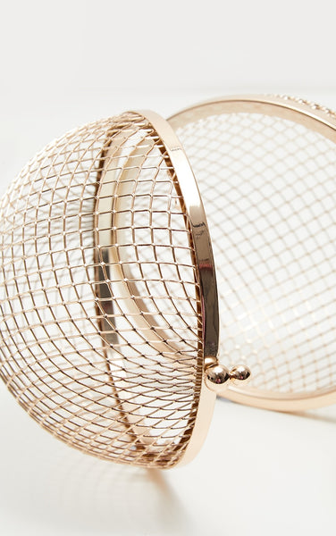 Gold Caged Sphere Clutch.