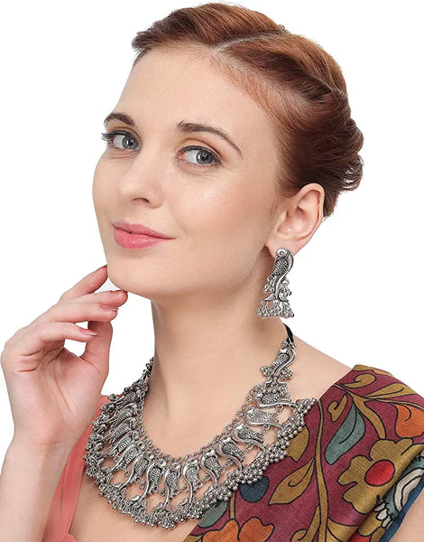 Ronak german silver peacock Choker Necklace set