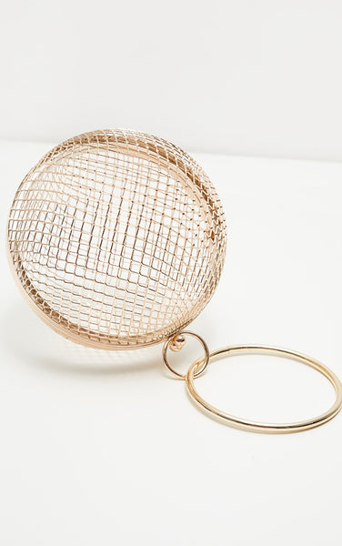 Gold Caged Sphere Clutch.