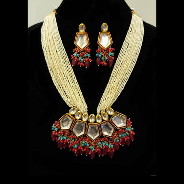 Meenakaari Kundan Beaded Multi Layered Pearl Strands Set.