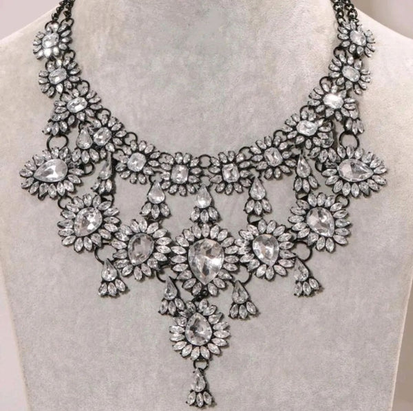 Statement Black Victorian Polish With Gemstone Neckpiece.