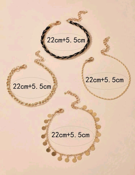 4pcs Round Charm Anklet