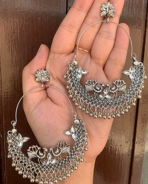 Afghani oxidized silver-plated chandbali