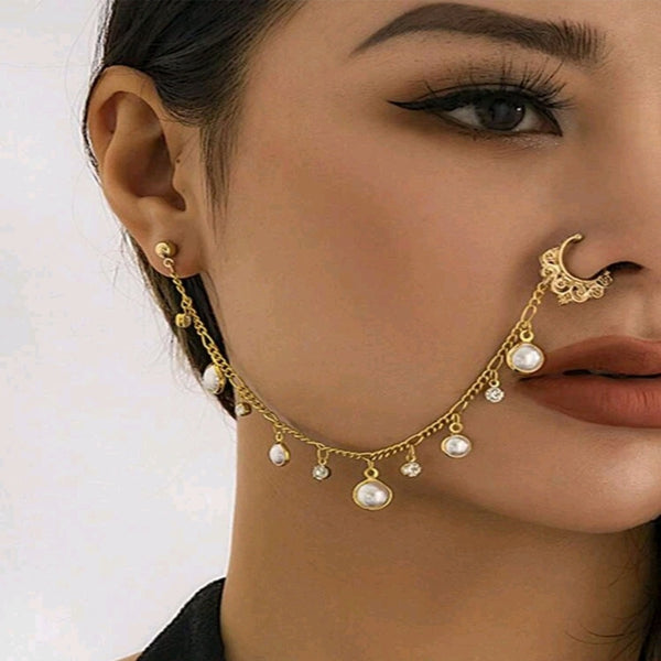 Rhinestone & Faux Pearl Charm Nose Ring