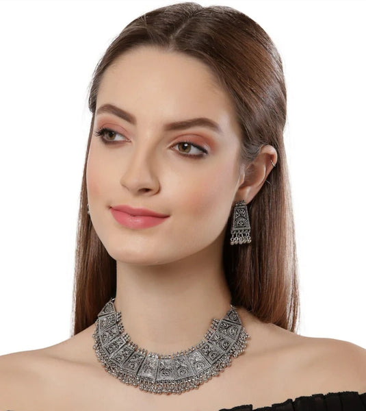 German silver tribal necklace with earrings