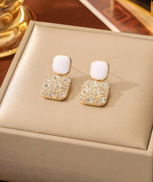 Rhinestone geo decor earrings