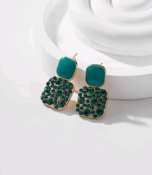 Rhinestone geo decor earrings