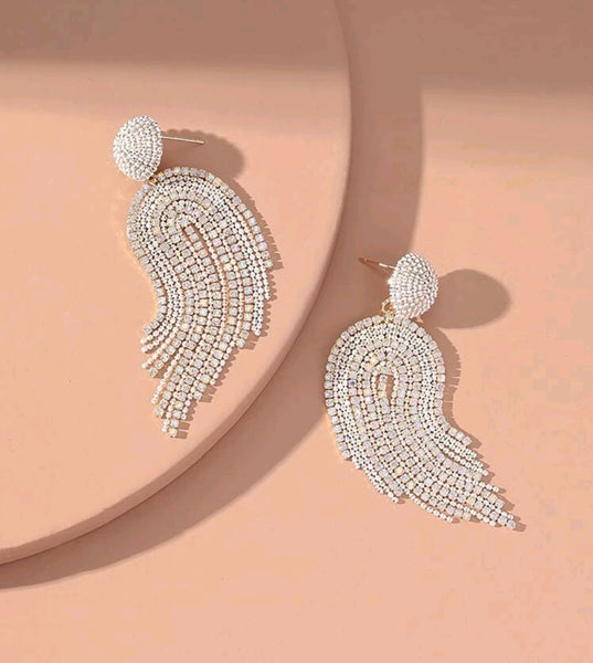 White Acrylic & Cubic Zirconia Goldtone Tassel Drop Earrings