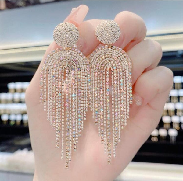 White Acrylic & Cubic Zirconia Goldtone Tassel Drop Earrings