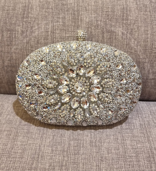 Silver Rhinestone & Beaded Decor Clutch.