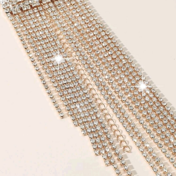 Rhinestone tassel wide bracelet.