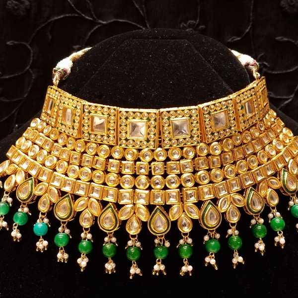 Indian Traditional Choker Emerald Pearl Kundan Bridal Jewelry Necklace Set