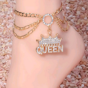 Rhinestone crown & letter charm anklet