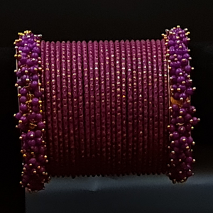 Byzantine purple colour bangles set with deep purple beads cluster kadas