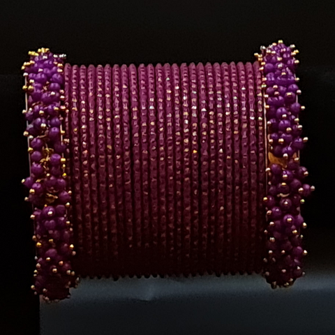 Byzantine purple colour bangles set with deep purple beads cluster kadas