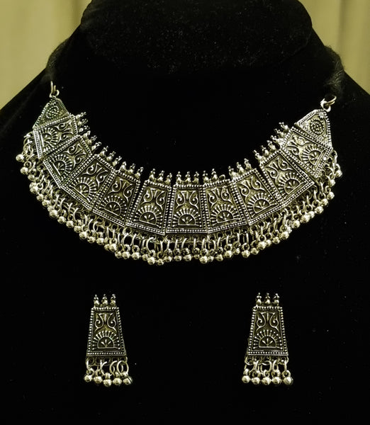 German silver tribal necklace with earrings