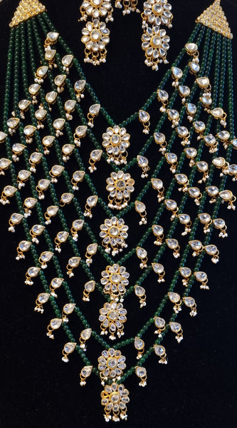 Indian Ethnic Kundan Jadau GoldPlated 7 layered malaa with Earring & tikka.