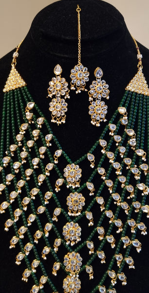 Indian Ethnic Kundan Jadau GoldPlated 7 layered malaa with Earring & tikka.