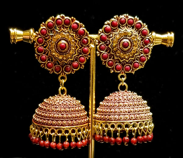 Golden brass multi color jhumkas