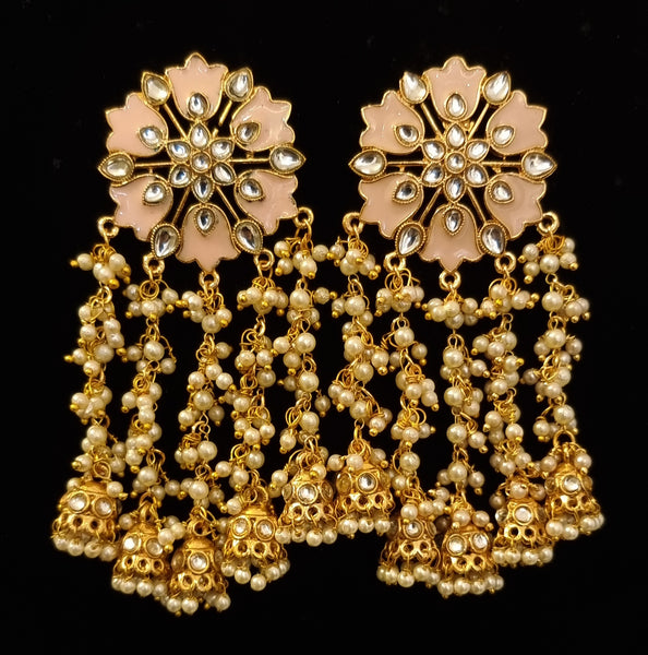 Meenakari Pearl Beaded Grey Earrings