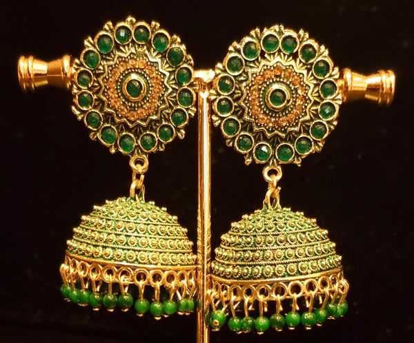 Golden brass multi color jhumkas