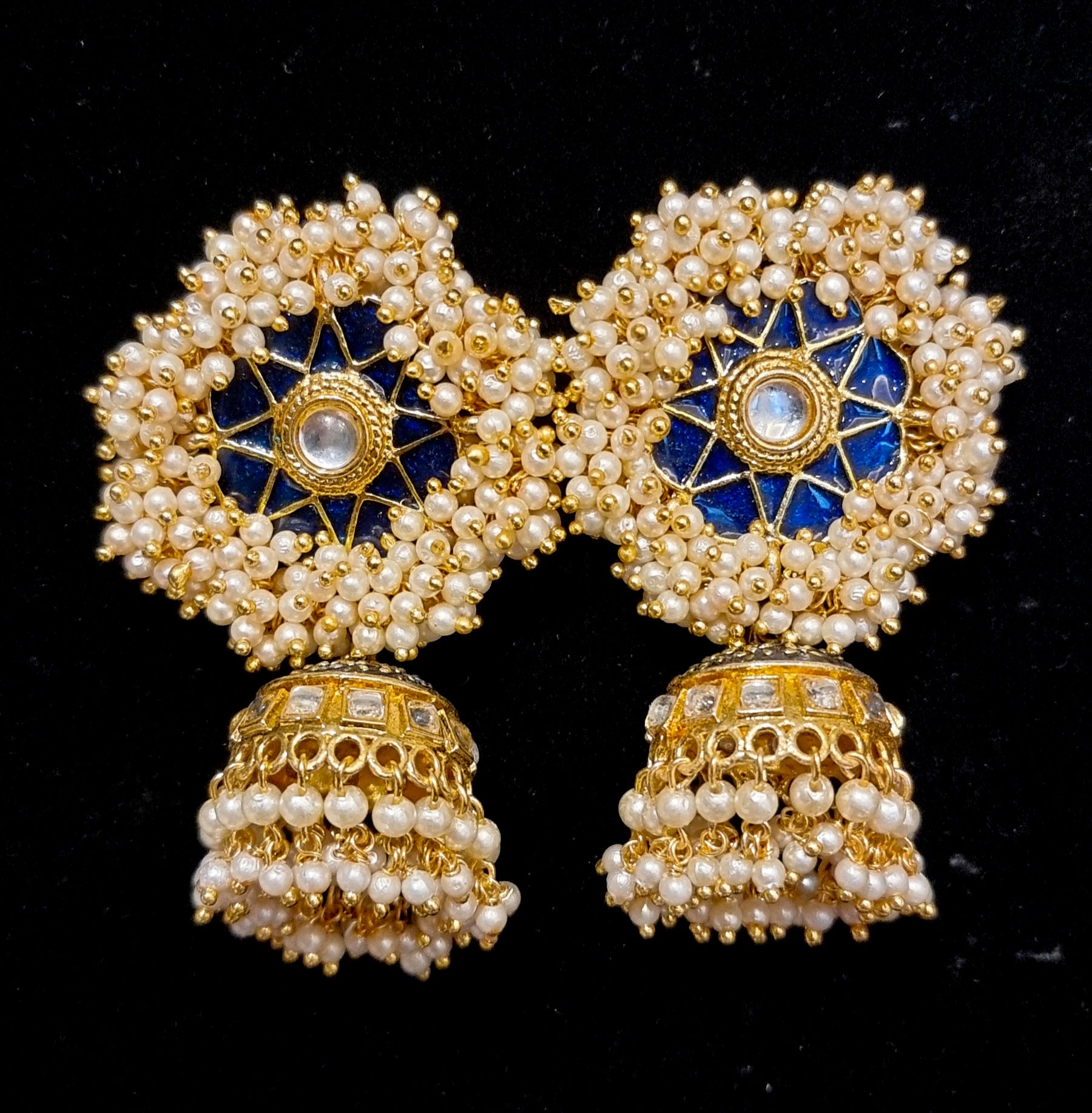 Gajra pearl jhumka.