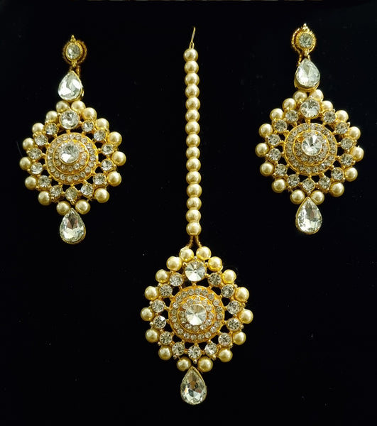 Pearls with pearl Gold Tone set with earrings and tikka.