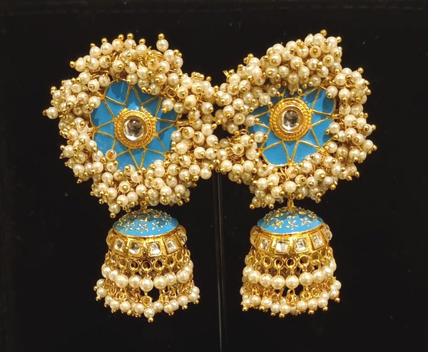 Gajra pearl jhumka.