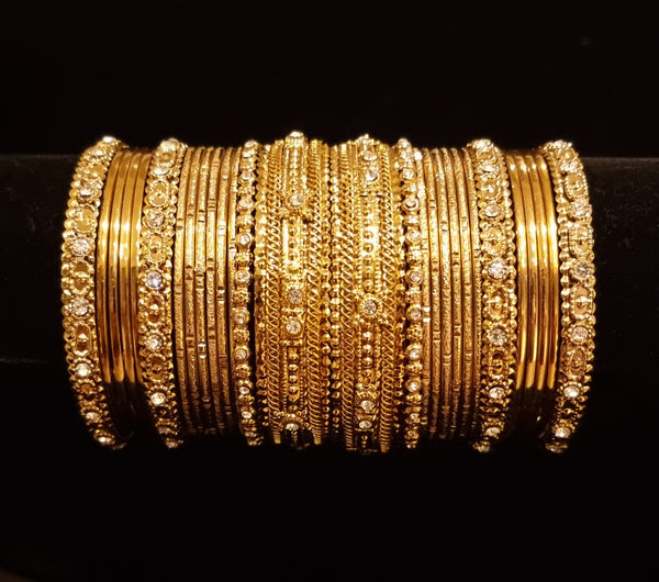 Gold Diamante Stone Bangle Set (2.6)