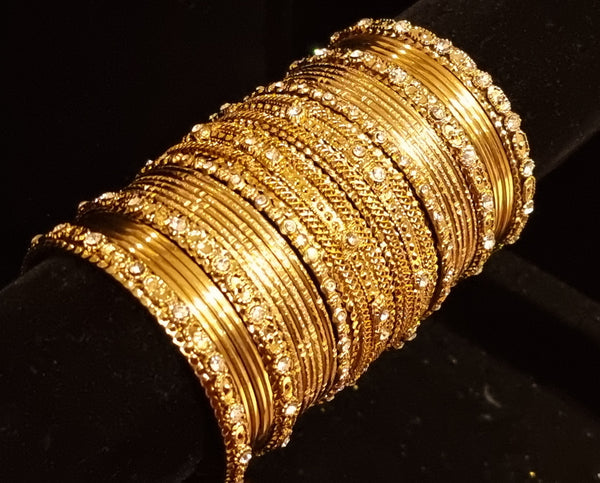 Gold Diamante Stone Bangle Set (2.6)