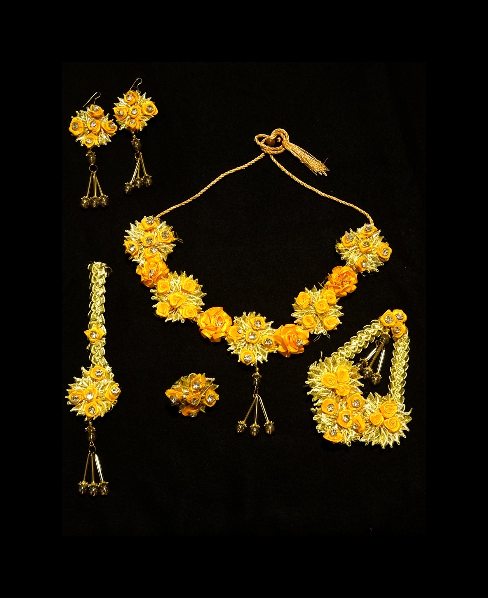 Yellow Gota Flower Jewellery set.