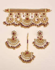 Jadau Choker Necklace with Ruby & Champgane Stones.