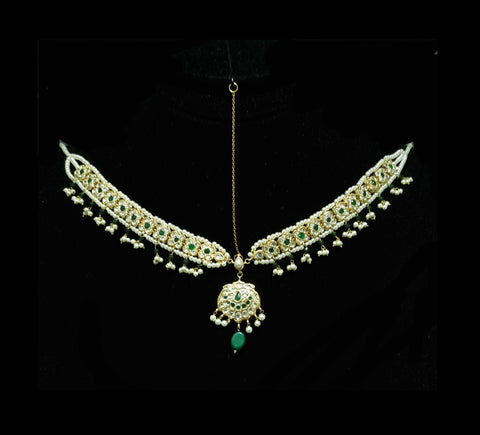 Gold-Plated White Kundan with Green Stones Matha-Patti