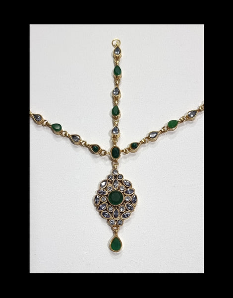 Hand Made Gold & Green Kundan Mathapatti