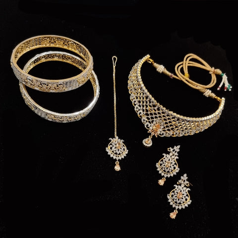 Gold-Plated AD Stone Semi Bridal Set.