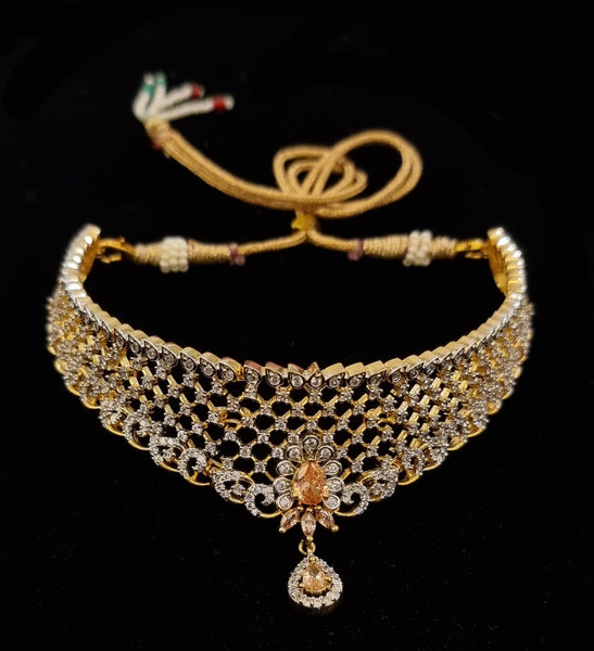 Gold-Plated AD Stone Semi Bridal Set.