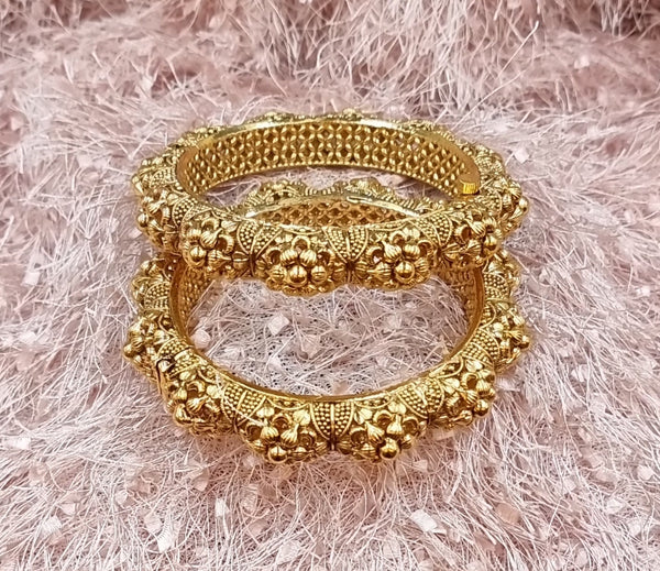 Floral Carved Gold Plated Openable Kadas.