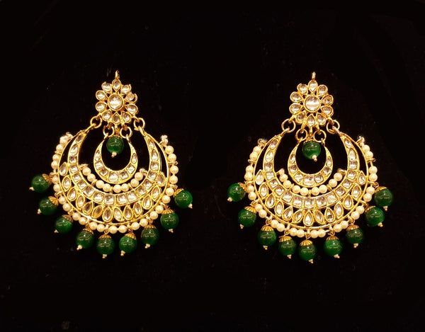 Pachi Kundan Emerald Green Layered Necklace Set.