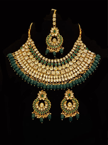 Semi-Bridal Gold Plated Kundan Choker With Earrings And Tikka