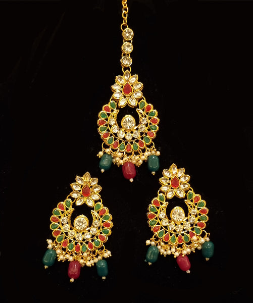 Semi-Bridal Gold Plated Kundan Choker With Earrings And Tikka