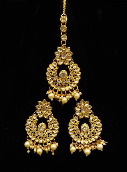 Semi-Bridal Gold Plated Kundan Choker With Earrings And Tikka