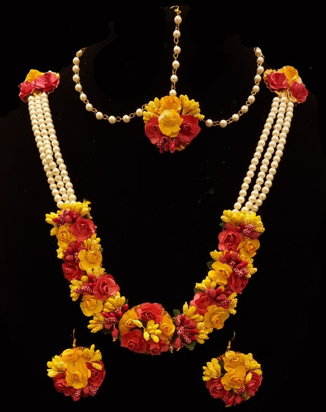 Yellow & Pink Floral Jewellery Set.