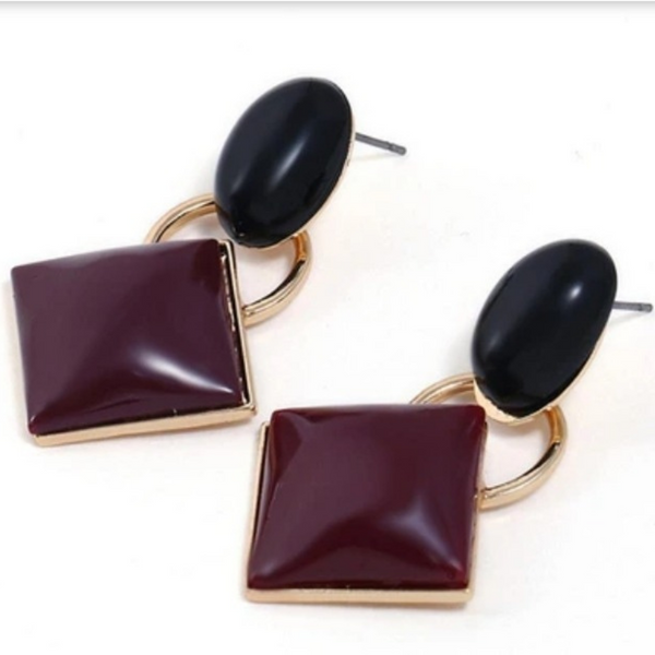 Red wine & black drop earrings