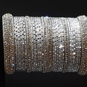 Silver bangles set with silver stone kangan