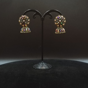 Violet Alloy Meenakari Jhumka Earrings